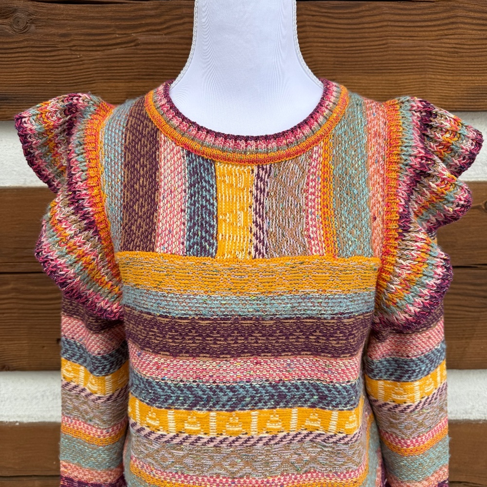 PILCRO by ANTHROPOLOGIE Multicolor, Ruffle, Strip Sweater. Women’s Sz S Small